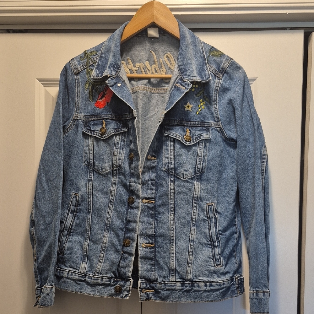 H&M Blue Jean Jacket with Embroidery